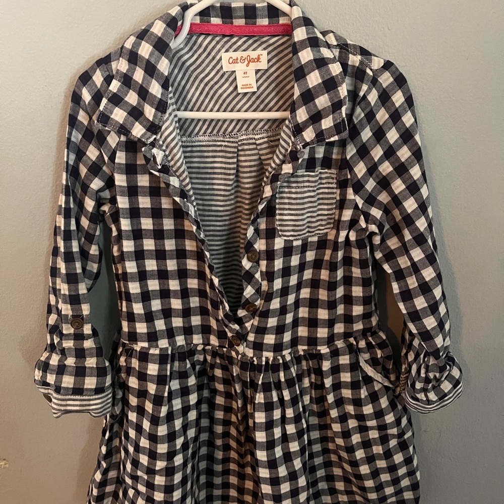 Cat & Jack Navy and White Plaid Dress